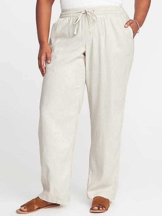 Old Navy Womens Plus-size Linen-blend Wide-leg Soft Pants Feather Size 3x