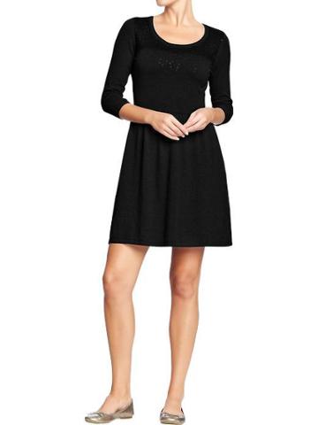 Old Navy Old Navy Womens Sequined Fit &amp; Flare Sweater Dresses - Black Jack