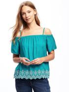 Old Navy Off The Shoulder Swing Blouse For Women - Teal We Meet