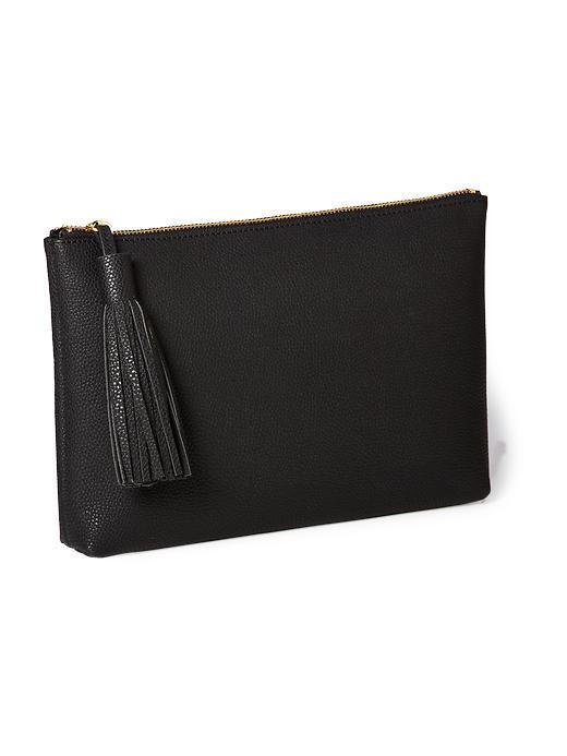 Old Navy Faux Leather Zip Top Clutch - Black L