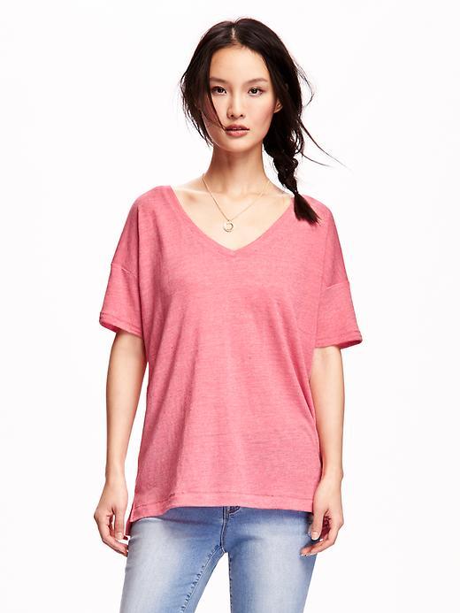 Old Navy Boyfriend Linen Blend V Neck For Women - Lady Guava