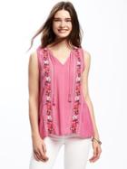 Old Navy Relaxed Embroidered Tassel Tank For Women - Raspberry Surprise