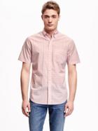 Old Navy Slim Fit Plaid Poplin Shirt For Men - Pink Gingham