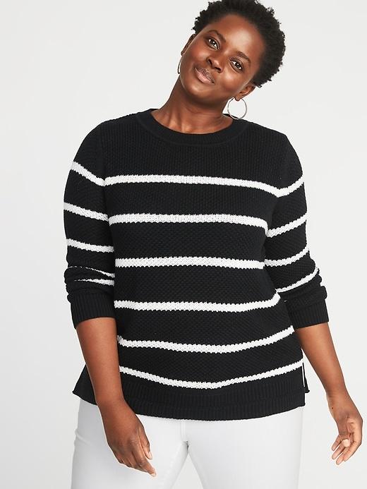 Old Navy Womens Plus-size Open-stitch Sweater Black White Stripe Size 2x