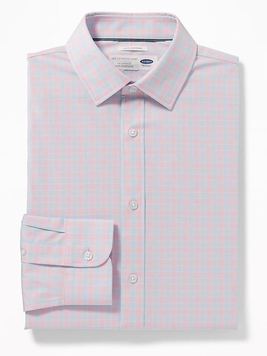 Old Navy Mens Slim-fit Built-in Flex Signature Non-iron Shirt For Men Pink Plaid Size Xxl