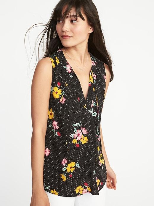 Old Navy Womens Relaxed Printed Tie-neck Tank For Women Black Floral Size S