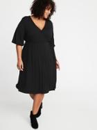 Waist-defined Plus-size Wrap-front Dress