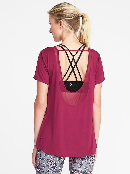 Old Navy Go Dry Ultra Light Mesh Trim Scoop Back Tee For Women - Raspberry Twist
