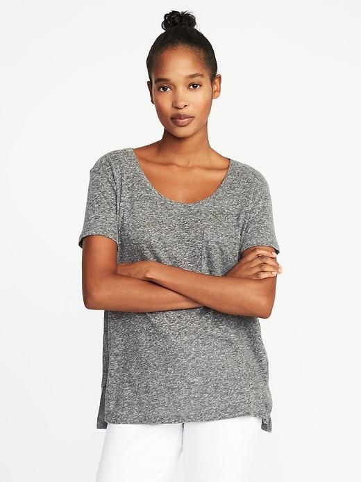 Old Navy Womens Boyfriend Linen-blend Pocket Tee For Women Dark Charcoal Gray Size Xl
