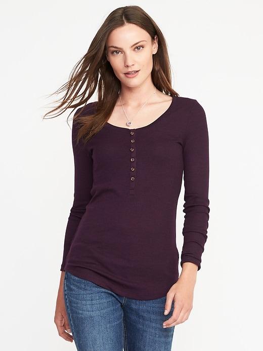 Old Navy Semi Fitted Rib Knit Henley For Women - Winter Wine