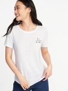 Old Navy Womens Everywear Graphic Linen-blend Tee For Women Fin-tastic Size Xs