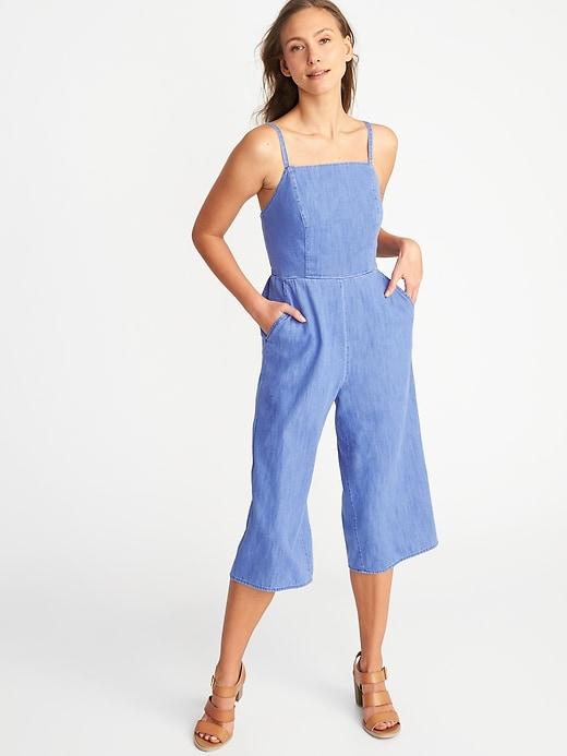 Old Navy Womens Sleeveless Chambray Cami Jumpsuit For Women Medium Wash Size Xl