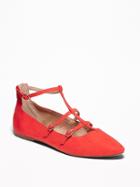 Old Navy Womens Faux-suede T-strap Pointed-toe Ballet Flats For Women Red Size 9