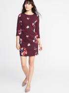 Old Navy Womens Patterned Ponte-knit Sheath Dress For Women Burgundy Floral Size M