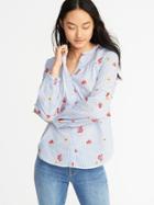 Old Navy Womens Relaxed Smocked Button-front Shirt For Women Flower Stripe Size S