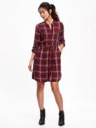 Old Navy Waisted Shirt Dress For Women - Multi Plaid