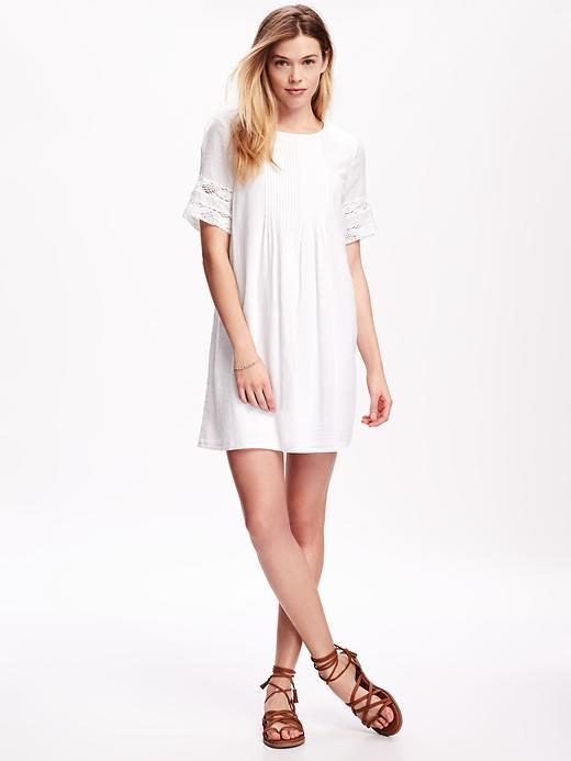Old Navy Pleated Lace Trim Crepe Swing Dress For Women - White