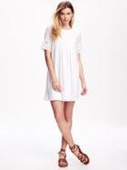 Old Navy Pleated Lace Trim Crepe Swing Dress For Women - White
