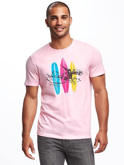 Old Navy Graphic Crew Neck Tee For Men - Preppy Pink