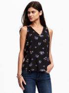 Old Navy Cutout Back V Neck Tank For Women - Black Multi Top