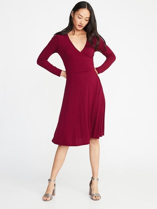 Old Navy Womens Fit & Flare Bracelet-sleeve Dress For Women Maroon Jive Size L