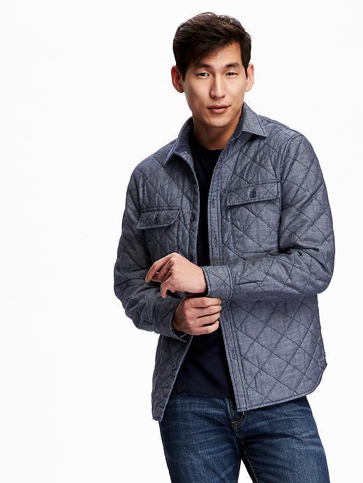 Old Navy Mens Quilted Chambray Jacket - Indigo