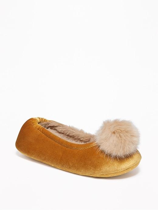 Old Navy Womens Velvet Faux-fur Pom-pom Slippers For Women Bright Marigold Size 10/11