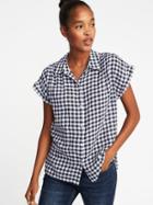 Old Navy Womens Relaxed Linen-blend Gingham Shirt For Women Gingham Size L