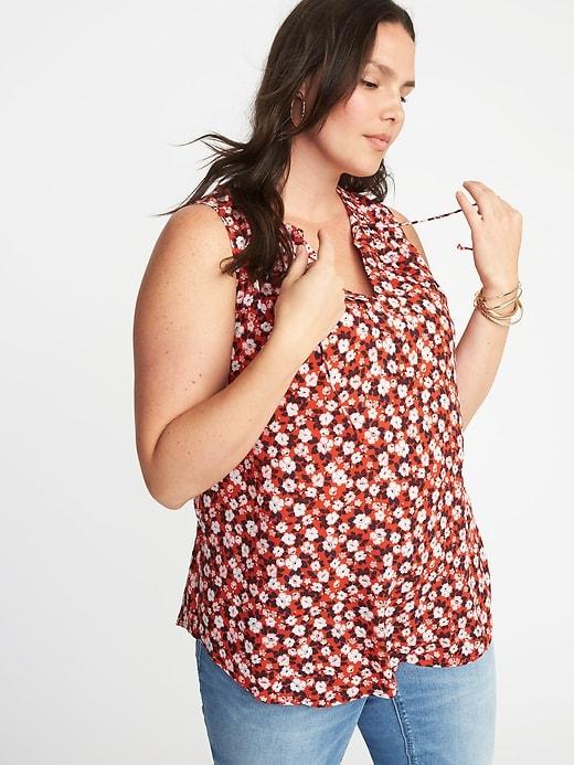 Old Navy Womens Relaxed Plus-size Sleeveless Tie-neck Top Red Floral Size 1x