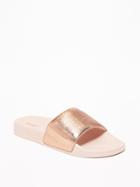 Old Navy Womens Metallic Faux-leather Pool Slide Sandals For Women Blush Size 8/9
