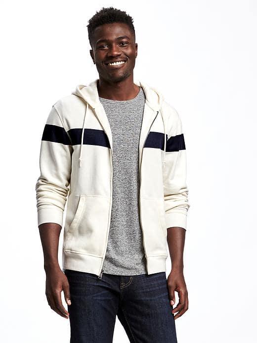 Old Navy Classic Full Zip Fleece Hoodie For Men - Navy Stripe