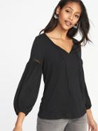 Old Navy Womens Relaxed Tie-neck Peasant Top For Women Black Size L