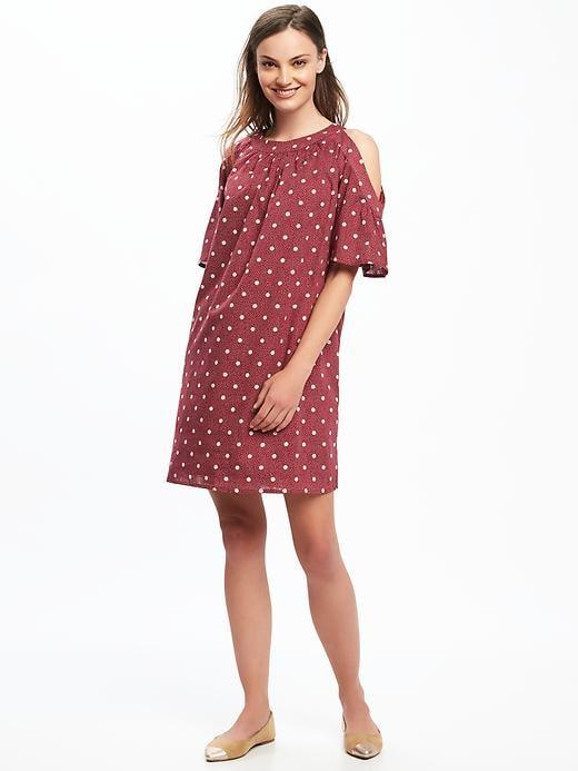 Old Navy Womens Cold-shoulder Shift Dress For Women Burgundy Combo Size S