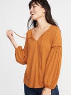 Old Navy Womens Relaxed Tie-neck Peasant Top For Women Rusty Orange Size Xs