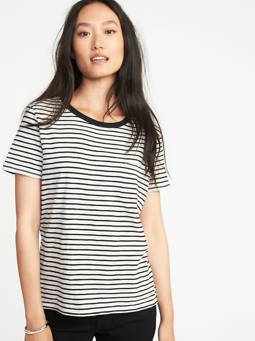 Old Navy Womens Striped Slub-knit Boyfriend Tee For Women White Stripe Size M