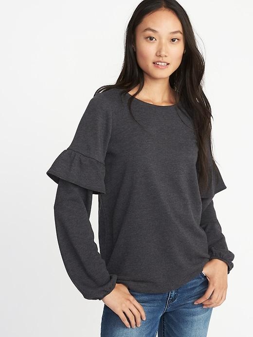 Old Navy Womens French Terry Ruffle-sleeve Sweatshirt For Women Charcoal Size Xs