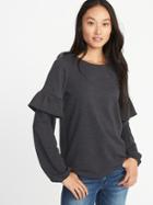 Old Navy Womens French Terry Ruffle-sleeve Sweatshirt For Women Charcoal Size Xs