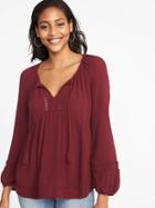 Old Navy Womens Boho Tassel-tie Swing Top For Women Maroon Jive Size L