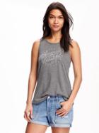 Old Navy Relaxed Americana Graphic High Neck Tank For Women - Dark Charcoal Gray