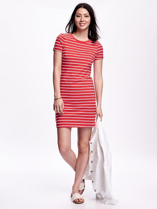 Old Navy Striped Jersey T Shirt Dress For Women - Red Stripe