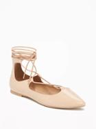 Old Navy Pointed Toe Lace Up Flats For Women - Nude