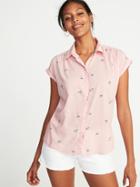 Old Navy Womens Relaxed Button-front Shirt For Women Pink Palm Size L