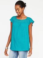 Old Navy Crochet Trim Linen Blend Swing Top For Women - Teal We Meet