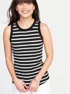 Old Navy Womens Slim-fit High-neck Rib-knit Tank For Women O.n. New Black Stripe Size Xxl