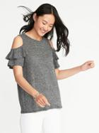 Old Navy Womens Relaxed Linen-blend Cold-shoulder Top For Women Gray Size L