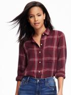Old Navy Classic Flannel Shirt For Women - Maroon Plaid