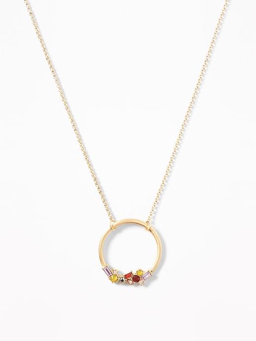 Old Navy  Glass-stone Circle Pendant Necklace For Women Gold Size One Size
