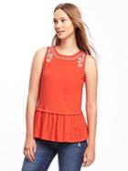 Old Navy Embroidered Peplum Hem Top For Women - Sea Anemone