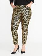 Old Navy Womens Smooth & Slim Plus-size Metallic-printed Pixie Pants Gold Print Size 30