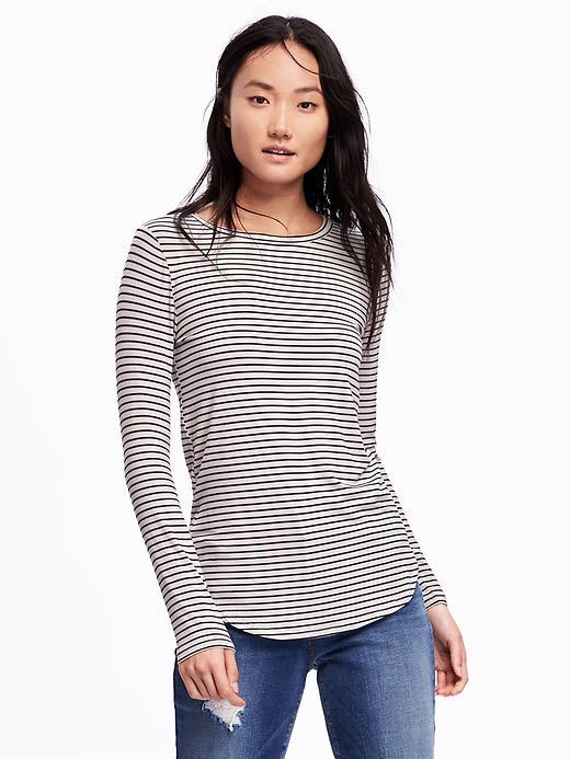 Old Navy Crew Neck Layering Tee For Women - Gray Stripe